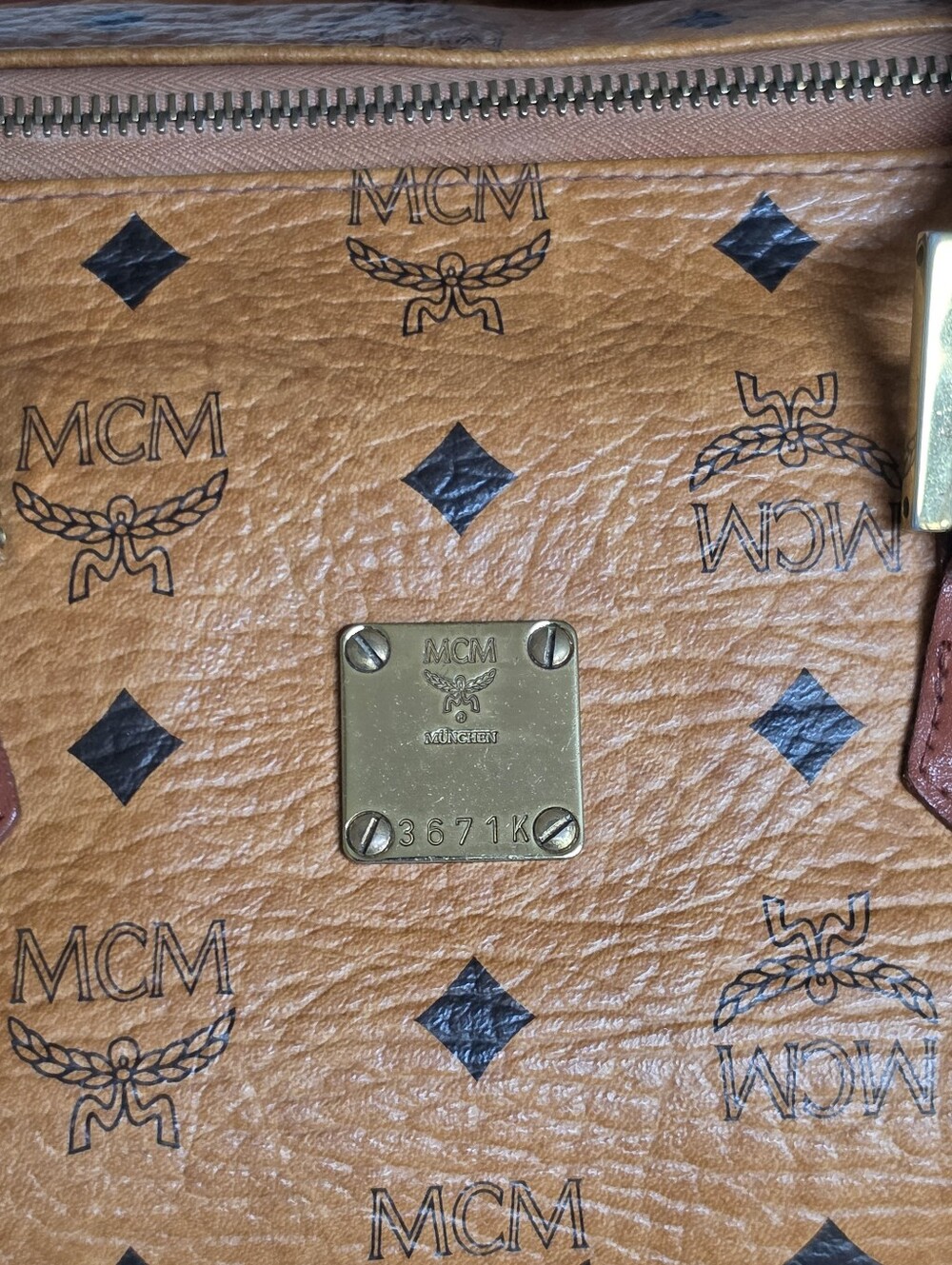 MCM Visetos Cognac Monogram Boston Bag - Picture 4 of 13